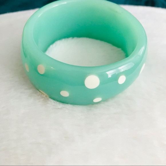 Vintage Chunky Bangle Bracelet Polka Dots green teal white - Picture 2 of 10